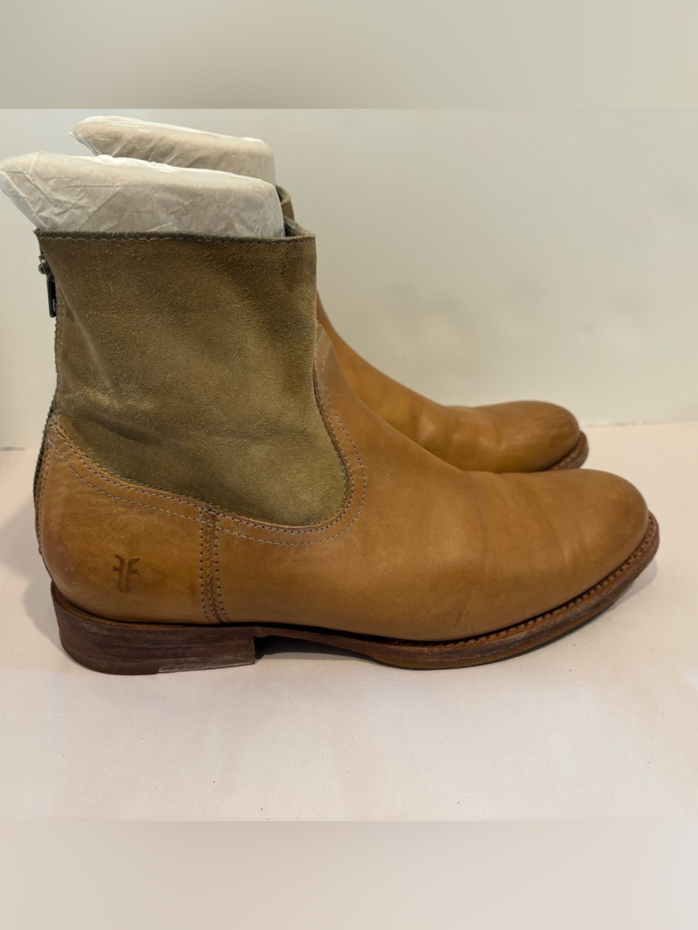 Frye Women’s Jamie Zip Boot Tan Two Tone Leather Suede Upper Size 8